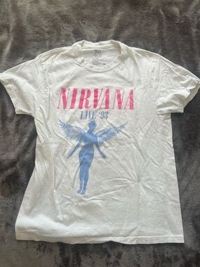 NIRVANA White Tee with Pink Logo and Blue Angel